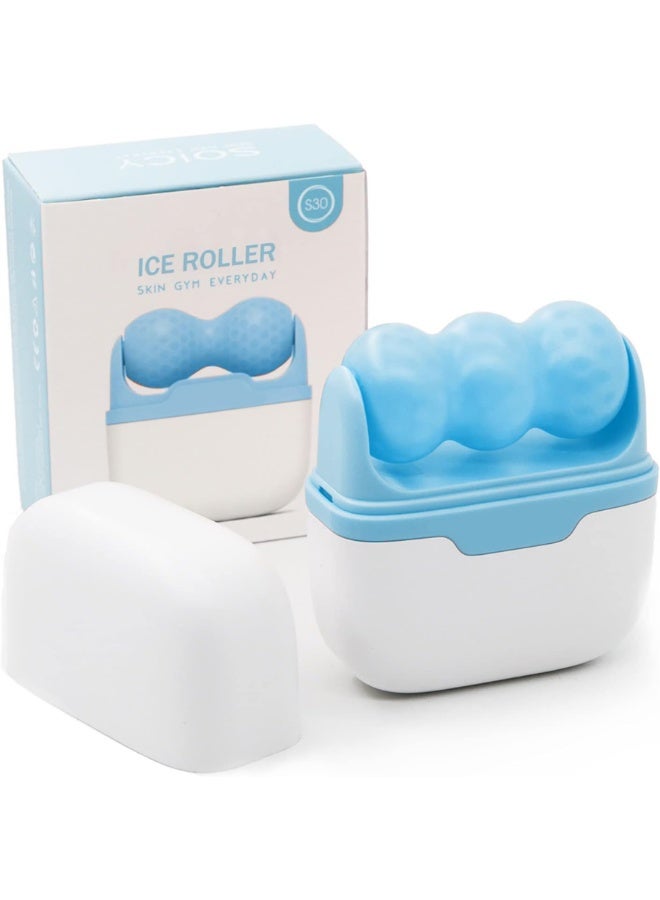 2 in 1 Ice Roller for Face and Eyes with Dual Roller Heads and Protective Freezer Case, Cooling Facial Massage Tool for Pore Tightening, Skin Calming, Puffiness Reduction and Daily Self-Care , Suitable for Men and Women - Blue - Image 1