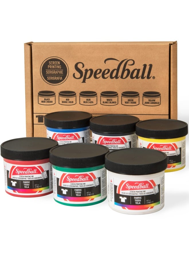 Speedball Fabric Screen Printing Ink Starter Set 6-Colors 4-Ounce for T-Shirt and Silkscreen Printmaking  - Image 1