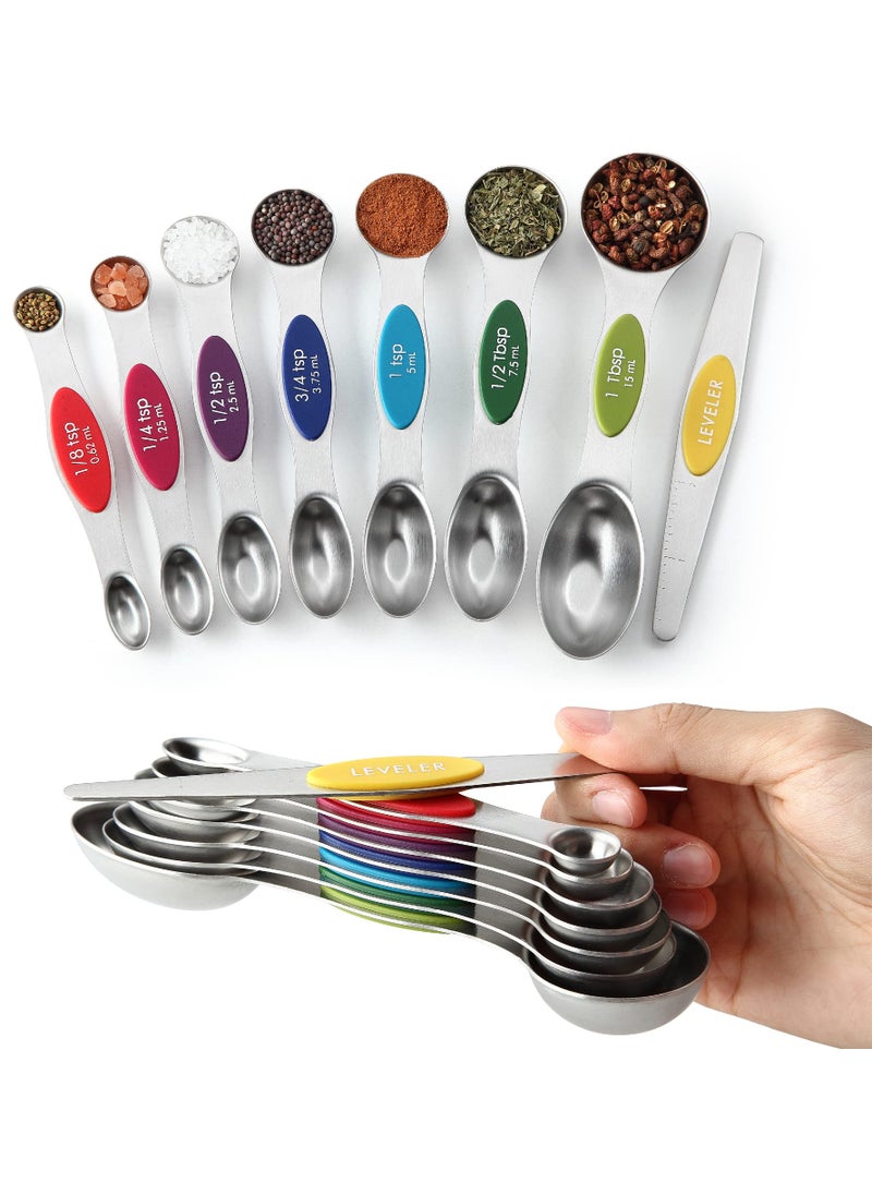 Spring Chef Spring Chef Multicolor Stainless Steel Magnetic Measuring Spoons Set of 8 with Leveler Nesting Metal Teaspoon  Tablespoon Measuring Spoons Kitchen Gadgets for Baking  Cooking  2 Pack 