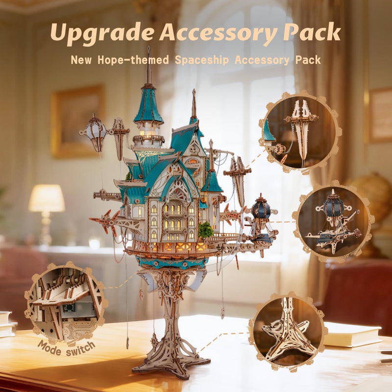 FUNPOLA 3D Wooden Puzzle Steam Castle Model â€“ Steampunk Baroque Floating Castle DIY Building Kit - Image 5