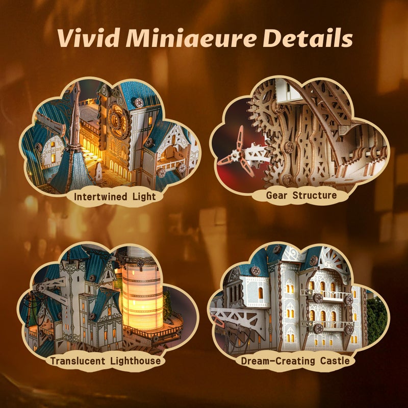 FUNPOLA 3D Wooden Puzzle Steam Castle Model â€“ Steampunk Baroque Floating Castle DIY Building Kit - Image 3