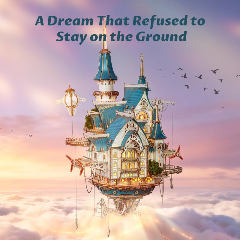 FUNPOLA 3D Wooden Puzzle Steam Castle Model â€“ Steampunk Baroque Floating Castle DIY Building Kit - Image 2