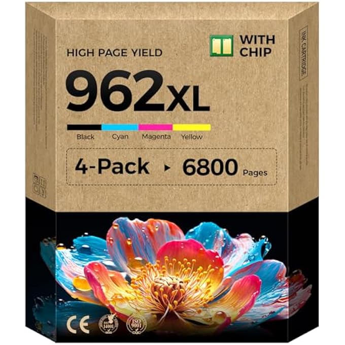 962XL INK CARTRIDGES COMBO 4-PACK HIGH YIELD REPLACEMENT FOR 962 962XL INK COMPATIBLE WITH OFFICEJET 9012 PRO 9010 9014 9015 9016 9018 9019 9020 9022 9025 9028 E PRINTERS BLACK CYAN MAGENTA YELLOW