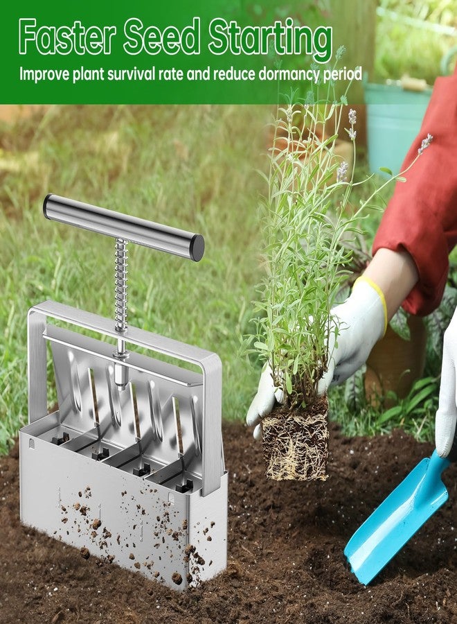 NVRGIUP Soil Blocker, 4 Cell Soil Block Maker 2 Inch with 3 Sizes Seed Pins, Seed Handheld Block Maker with Comfortable Handle, Garden Blocking Tools for Seedings, Cuttings, Greenhouses - Image 4