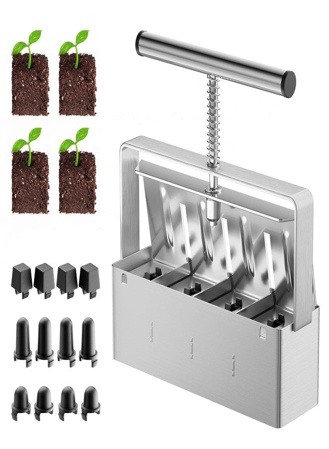 NVRGIUP Soil Blocker, 4 Cell Soil Block Maker 2 Inch with 3 Sizes Seed Pins, Seed Handheld Block Maker with Comfortable Handle, Garden Blocking Tools for Seedings, Cuttings, Greenhouses - Image 1