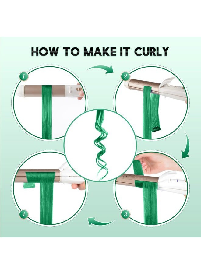 FESHFEN إضافات شعر ملونة بتقنية الكليب - 10 قطع خصل شعر خضراء مستقيمة صناعية لتزيين يوم سانت باتريك بطول 22 بوصة - Image 5