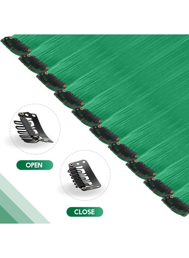 FESHFEN إضافات شعر ملونة بتقنية الكليب - 10 قطع خصل شعر خضراء مستقيمة صناعية لتزيين يوم سانت باتريك بطول 22 بوصة - Image 3