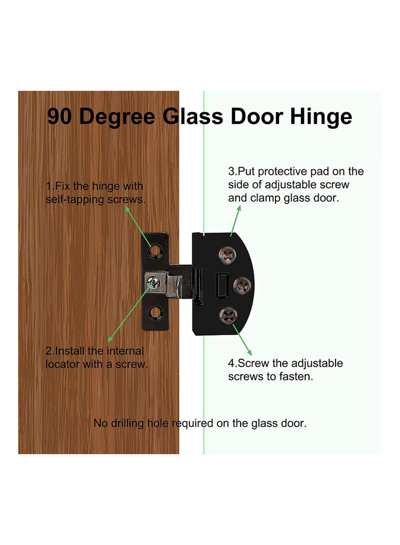 SOLARAE 2PCS Adjustable Unilateral Glass Door Clamp Hinges, Zinc Alloy Side-Mount Pivot Hinges, 90 Degree Black Clip Hinge Replacement for 5-8mm Frameless Glass Cabinet Doors. - Image 3