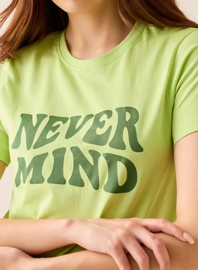 OUTZIDR Green Crew Neck Slogan T-Shirt