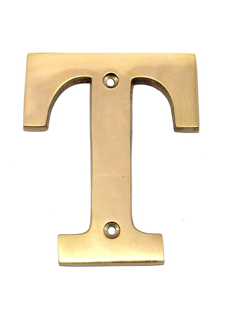 ESPLANADE eSplanade Brass House Hotel Door Name Alphabets Wall Door Plaque Alphabet Letter Golden 4 Inches T Alphabet 4  - Image 1