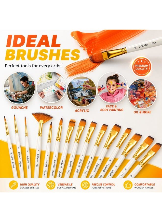 DUGATO Artist Paint Brush Set 15pcs Includes Pop-up Carrying Case with Painting Knife and 2 Sponges for Acrylic, Oil, Watercolor, Art, Scale Model, Face, Paint by Numbers - Image 3