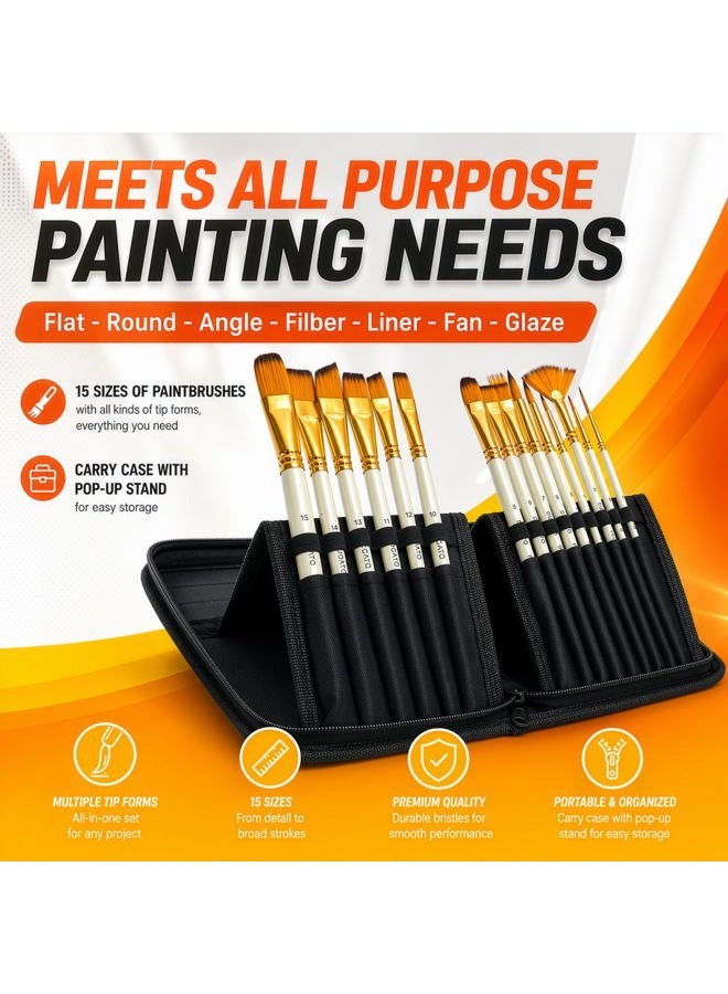 DUGATO Artist Paint Brush Set 15pcs Includes Pop-up Carrying Case with Painting Knife and 2 Sponges for Acrylic, Oil, Watercolor, Art, Scale Model, Face, Paint by Numbers - Image 2