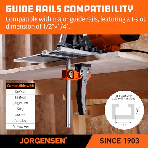 Jorgensen 6-5/8" Ratcheting Table Clamps, Quick Release Track Saw Clamps, Guide Rail Clamp for MFT Table and Guide Rail System, 2-7/8" Throat Depth, 400lbs Load Limit, 2 Pack - Image 4
