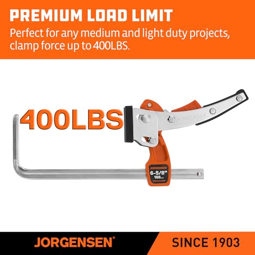 Jorgensen 6-5/8" Ratcheting Table Clamps, Quick Release Track Saw Clamps, Guide Rail Clamp for MFT Table and Guide Rail System, 2-7/8" Throat Depth, 400lbs Load Limit, 2 Pack - Image 3