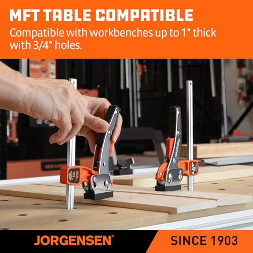 Jorgensen 6-5/8" Ratcheting Table Clamps, Quick Release Track Saw Clamps, Guide Rail Clamp for MFT Table and Guide Rail System, 2-7/8" Throat Depth, 400lbs Load Limit, 2 Pack - Image 5