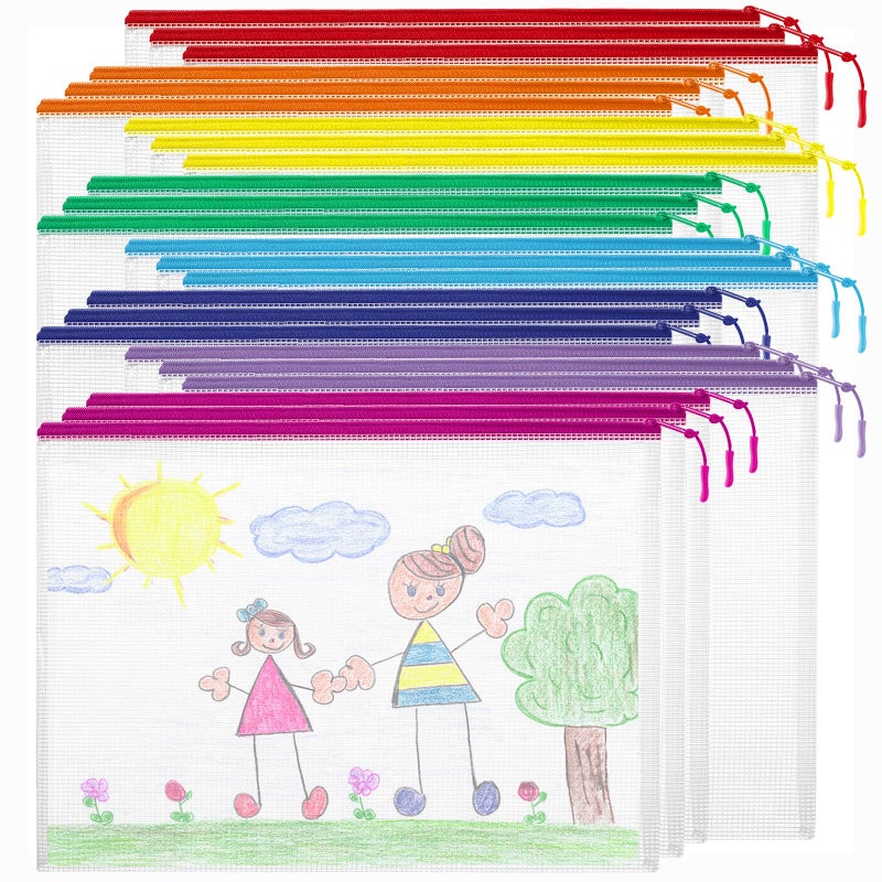 YOPCDJ 24pcs Mesh Zipper Pouch Bags Puzzle Storage Bags, A4 13x9 Inches Large Reusable Zipper Pouches for Classroom Organizing Board Game Home Organization - Image 1