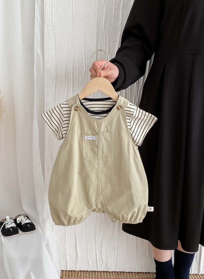 DOOKOO Summer new baby clothes, boys and girls' workwear romper pants set, two-piece set of one-piece clothes - Image 4