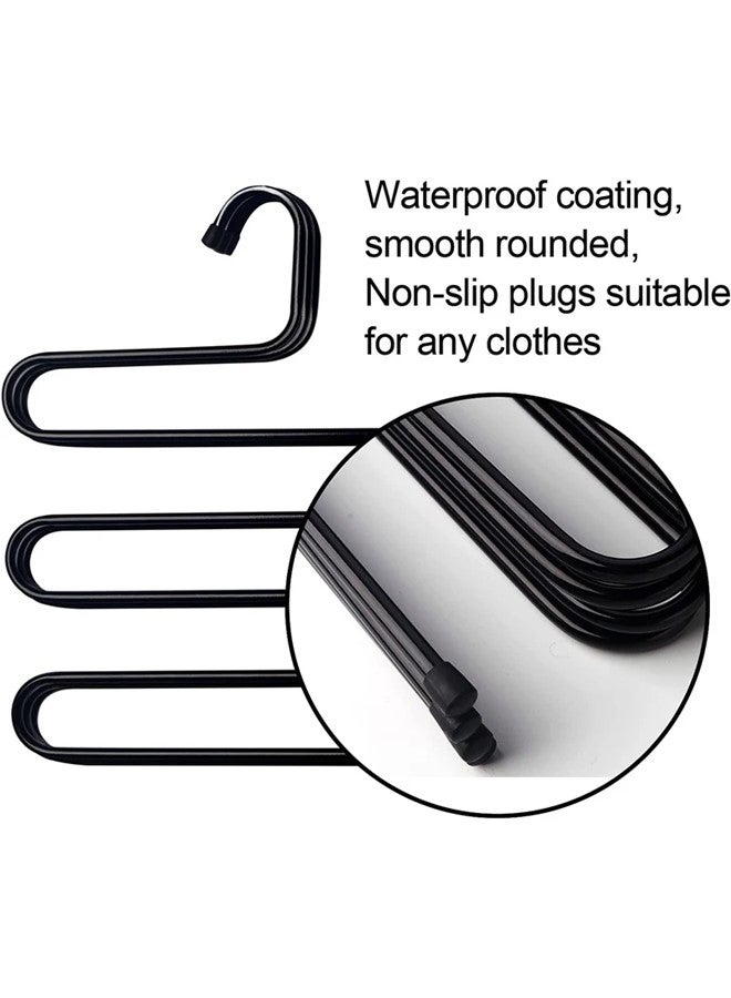 We Happy S Shape Clothes Hanger, 5 layers Pants Ties Multipurpose Stainless Steel Storage Space Saving Organizer, Black (Pack of 6) - Image 5
