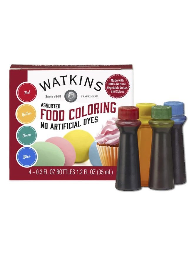 Watkins Assorted Food Coloring, 1 Each Red, Yellow, Green, Blue, Total Four 0.3 oz bottles, 4 Count (Pack of 1)  - Image 1