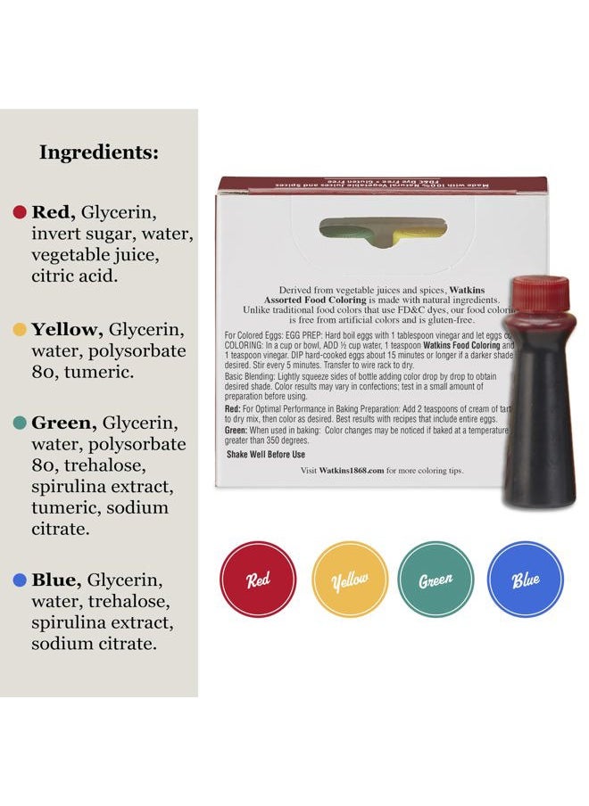Watkins Assorted Food Coloring, 1 Each Red, Yellow, Green, Blue, Total Four 0.3 oz bottles, 4 Count (Pack of 1)  - Image 2