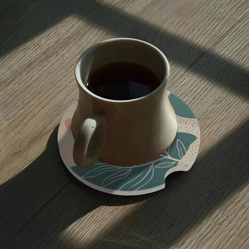 حامل فناجين السيارات السيراميك 2 قطعة مقاوم للانزلاق ماص بتصميم ورق البوهو - Image 5