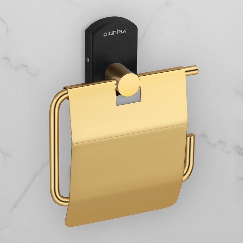 Plantex Toilet Paper Holder for BathroomTissue Roll Holder for Washroom304 Stainless Steel Bathroom Accessories Parv Gold Black - Image 1