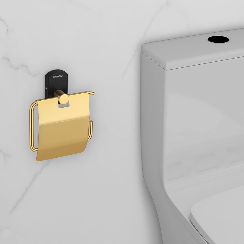 Plantex Toilet Paper Holder for BathroomTissue Roll Holder for Washroom304 Stainless Steel Bathroom Accessories Parv Gold Black - Image 2