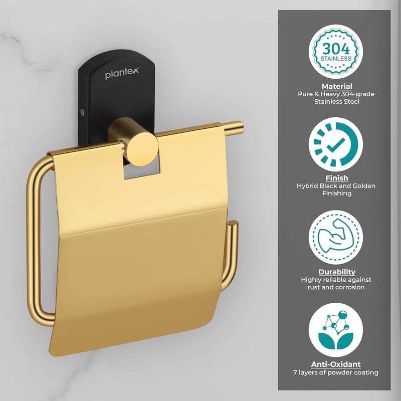 Plantex Toilet Paper Holder for BathroomTissue Roll Holder for Washroom304 Stainless Steel Bathroom Accessories Parv Gold Black - Image 4