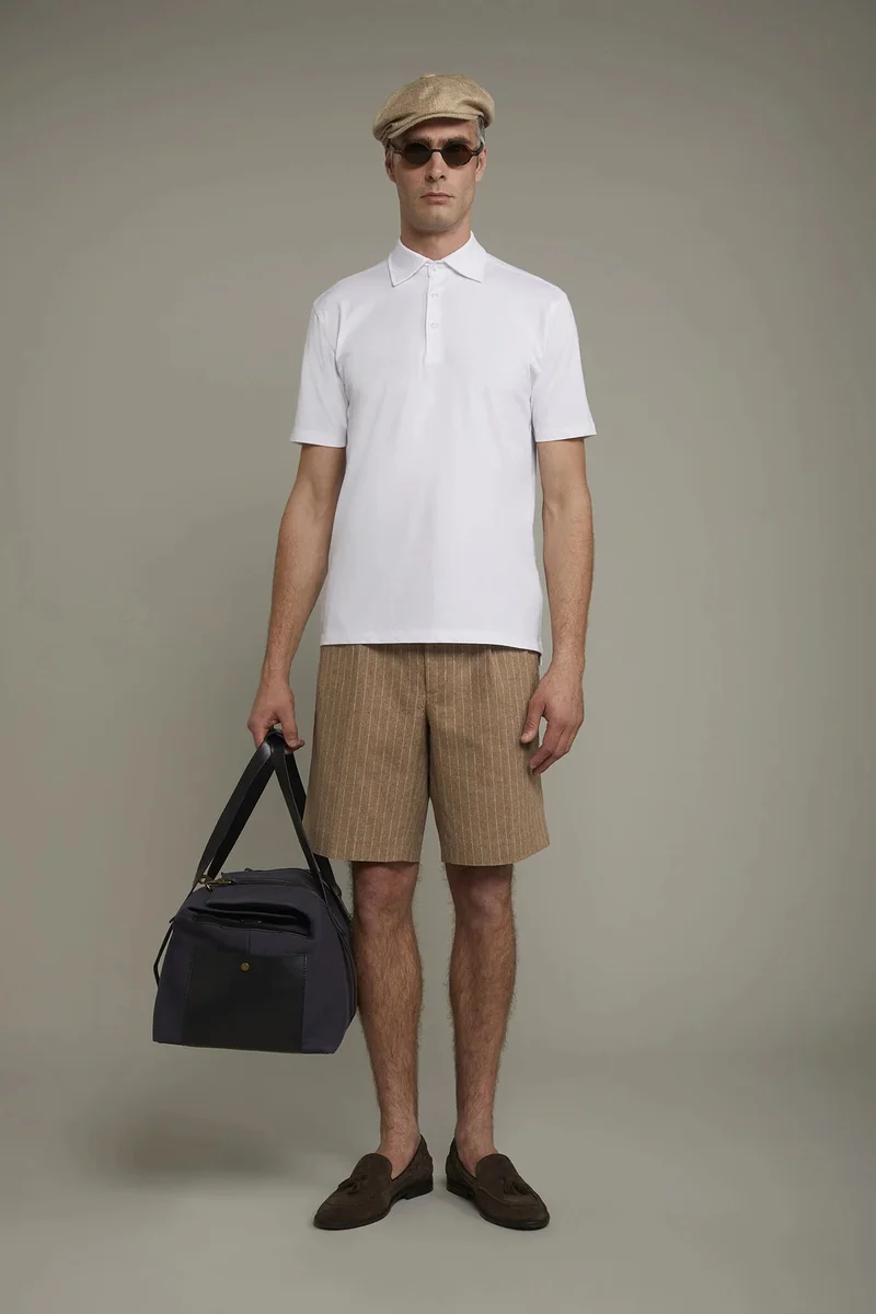 Men's polo shirt short sleeves 100% supima cotton regular fit - White
