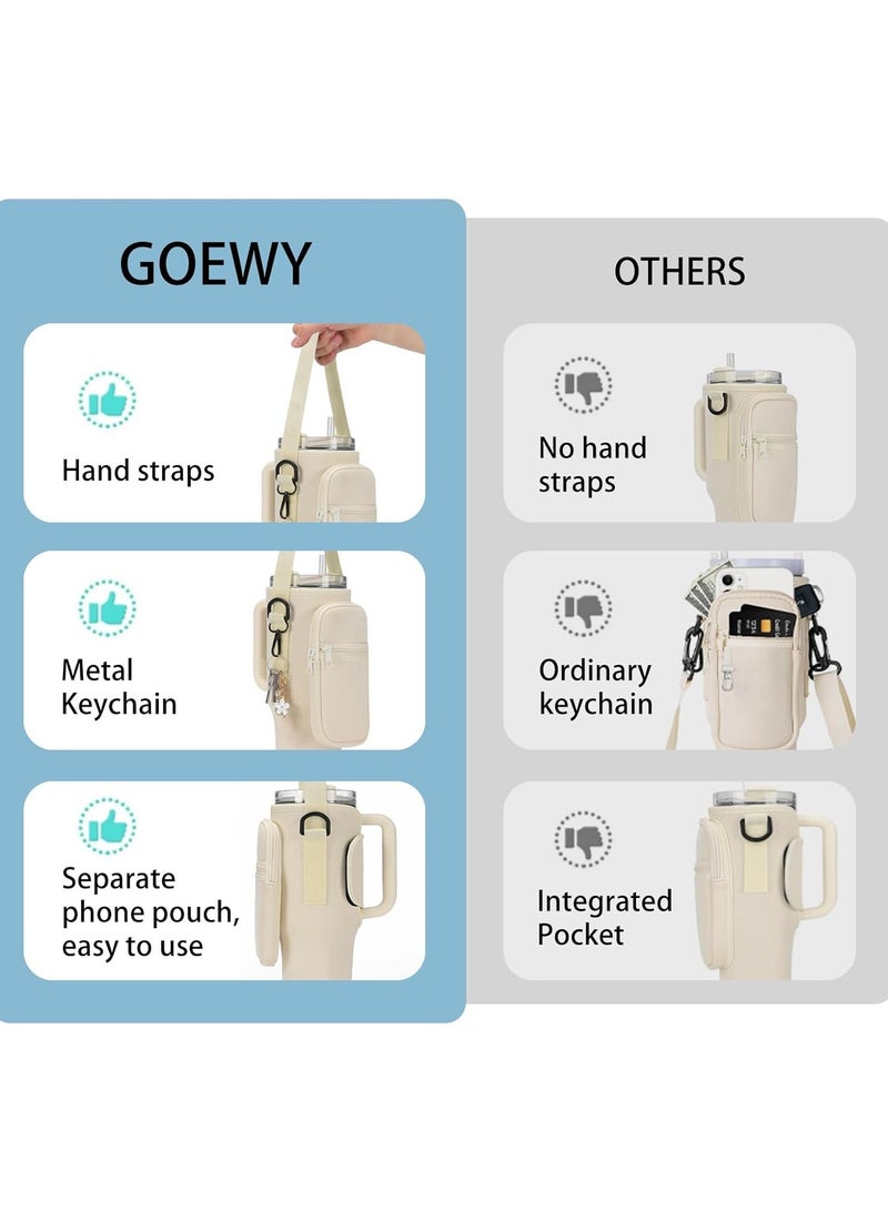 Arabest Water Bottle Carrier Bag Cup Holder Carrier Bag with Strap and Pouch for 40oz Tumbler Cup for Hiking Travelling Camping(Beige)  - Image 2