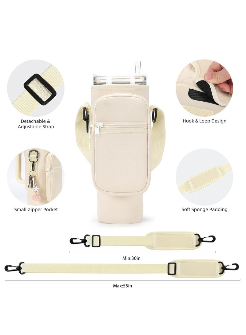 Arabest Water Bottle Carrier Bag Cup Holder Carrier Bag with Strap and Pouch for 40oz Tumbler Cup for Hiking Travelling Camping(Beige)  - Image 4