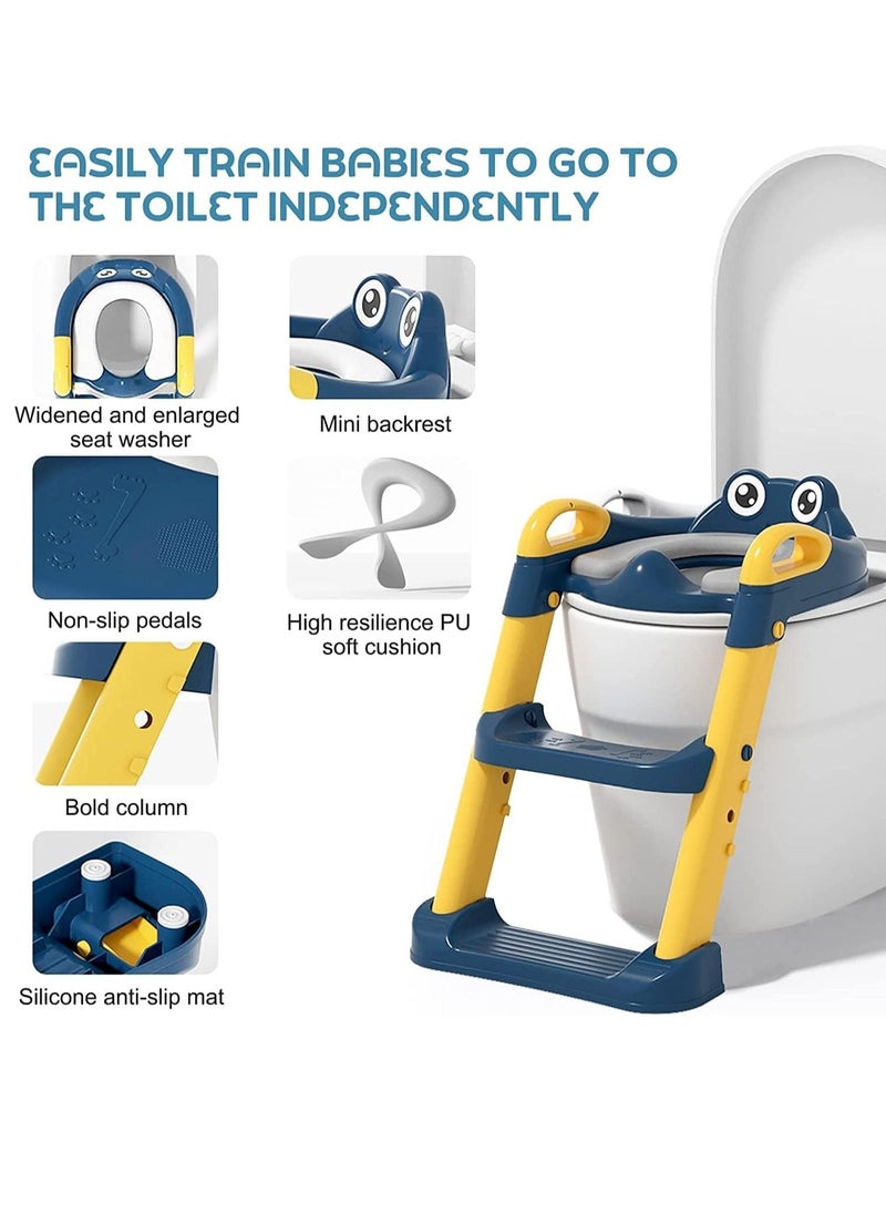 Generic - Potty Training Seat with Step Stool Ladder, Foldable Toddler Potty Seat for Toilet 2 in 1 Potty Training Toilet for Kids, Splash Guard Comfotable and Anti-Slip Pad for Boys Girls(Blue) - Image 1