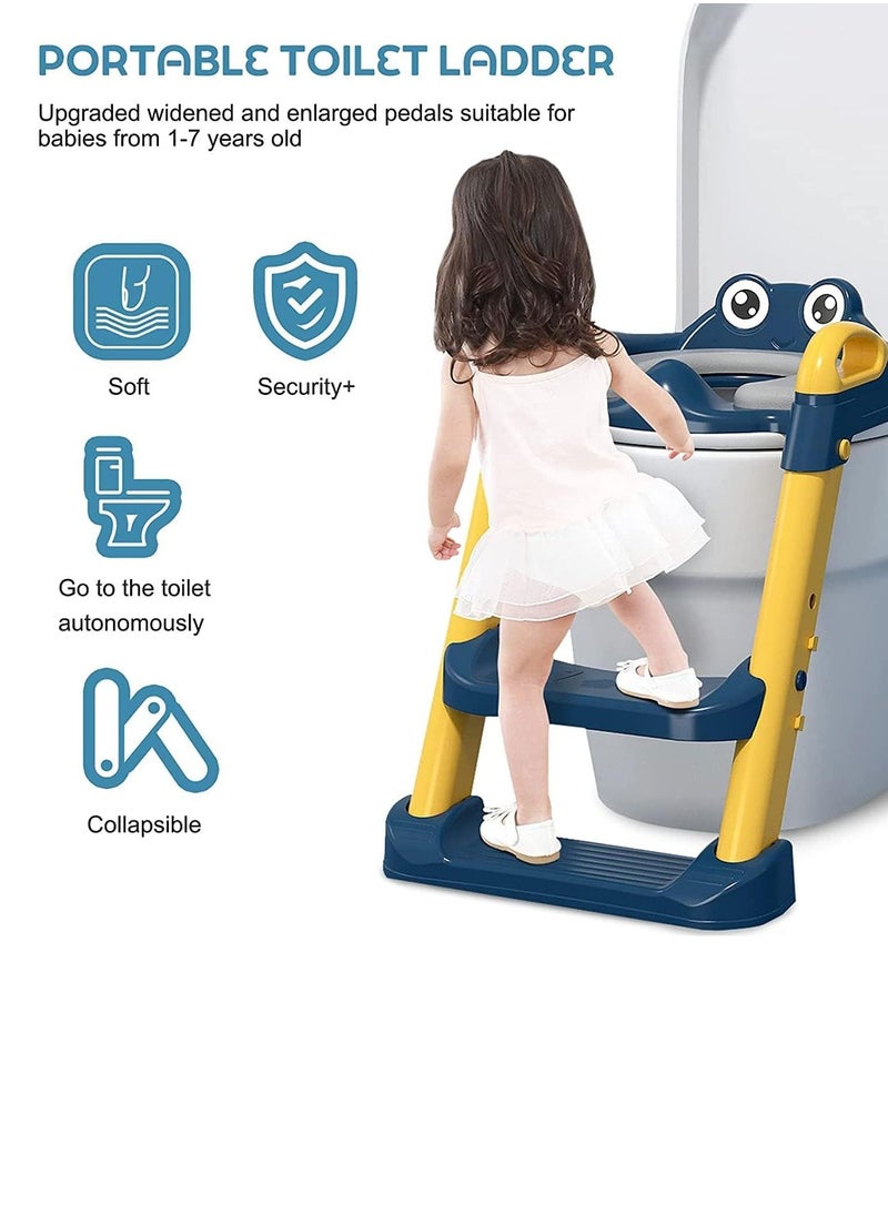 Generic - Potty Training Seat with Step Stool Ladder, Foldable Toddler Potty Seat for Toilet 2 in 1 Potty Training Toilet for Kids, Splash Guard Comfotable and Anti-Slip Pad for Boys Girls(Blue) - Image 1