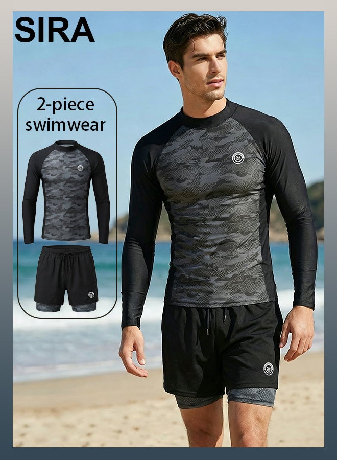 SIRA Men’s 2 Piece Swim Set Long Sleeve Rash Guard + Double Layer Swim Trunks Anti Chafing Quick Dry UPF Sun Protection Breathable Elastic Waist for Swimming Pool Beach Water Park Surf Training - Image 5