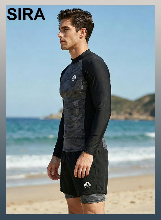 SIRA Men’s 2 Piece Swim Set Long Sleeve Rash Guard + Double Layer Swim Trunks Anti Chafing Quick Dry UPF Sun Protection Breathable Elastic Waist for Swimming Pool Beach Water Park Surf Training - Image 4