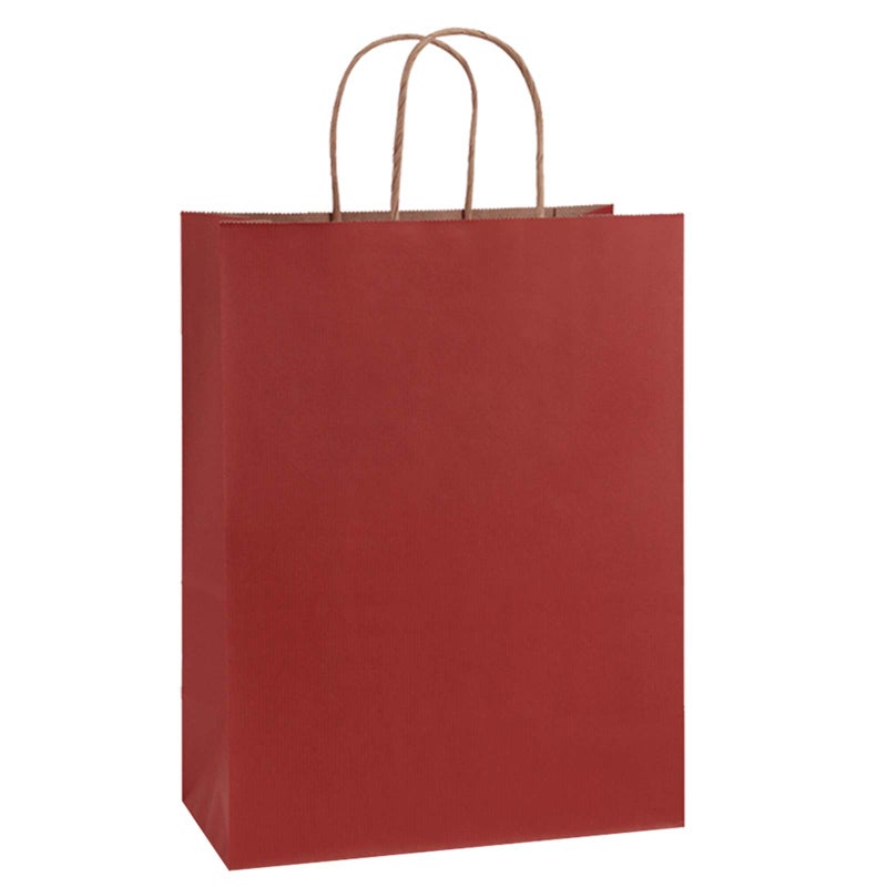 حقائب هدايا BagDream 10x5x13 25 قطعة حقائب تسوق من ورق كرافت مع مقابض للهدايا والأعمال التجارية والبضائع وتجارة التجزئة واحتفالات عيد الميلاد وحفلات الزفاف باللون الأحمر من أكياس الورق المعاد تدويره