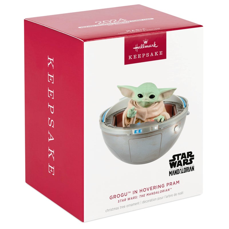 Hallmark Keepsake Hallmark Themsake Christmas Ornament 2024 Star Wars: The Mandalorian Grogu في تحوم عربة الأطفال مع هدايا خفيفة وحركة لمحبي Star Wars - Image 3