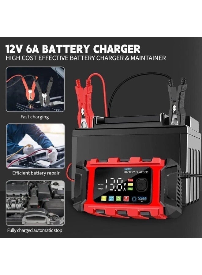 12V 6A Smart Battery Charger Maintainer Pulse Repair for Car Motorcycle Boat - Image 2