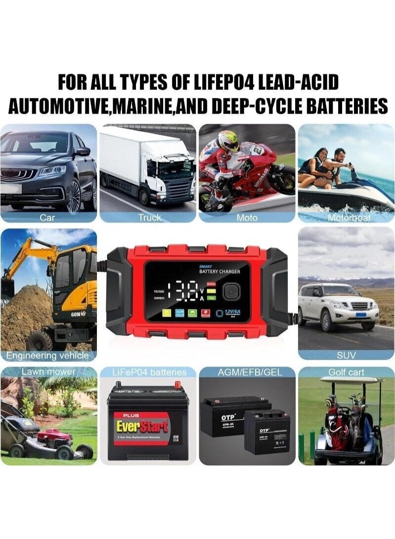 12V 6A Smart Battery Charger Maintainer Pulse Repair for Car Motorcycle Boat - Image 3