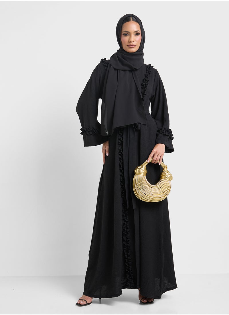Khizana - Abaya With Ruffled Border & Sheila - Image 1