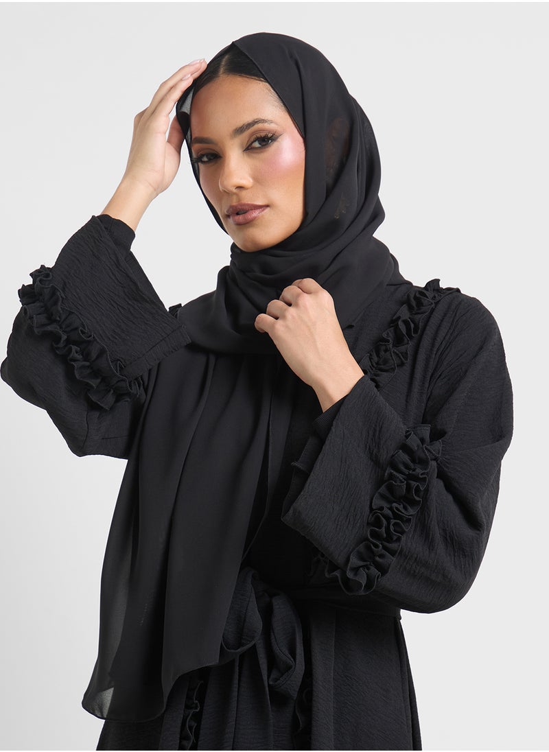 Khizana - Abaya With Ruffled Border & Sheila - Image 1