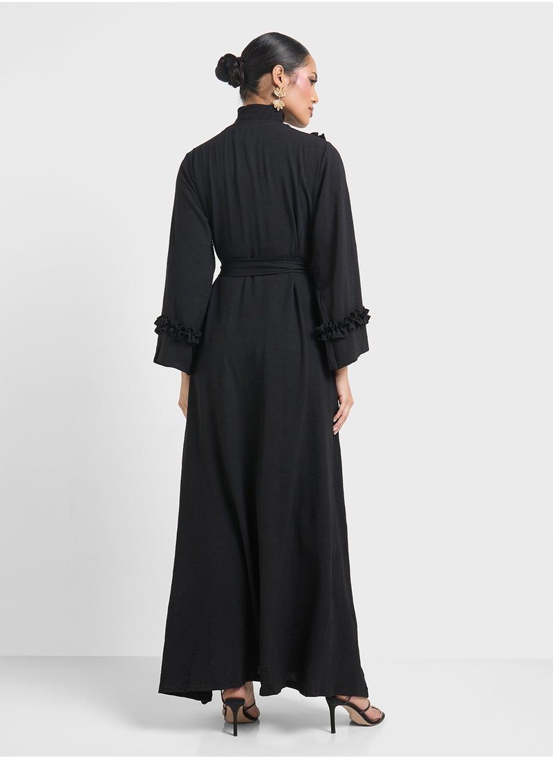 Khizana - Abaya With Ruffled Border & Sheila - Image 1