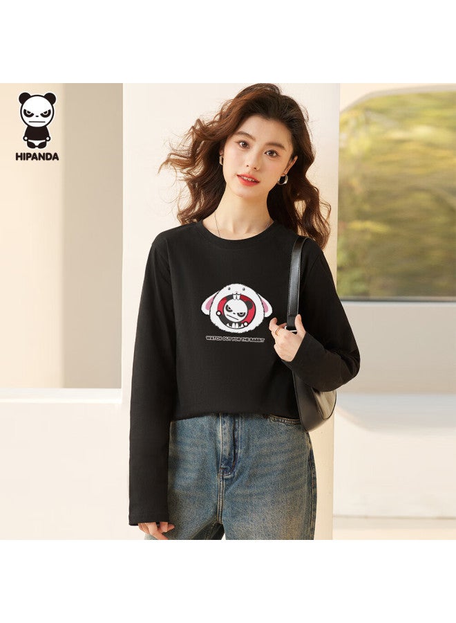 Hipanda o Panda Long Sleeve T-shirt Women Autumn Cotton Fashion Printed Soft Slim Fit Black 2XL - Image 3