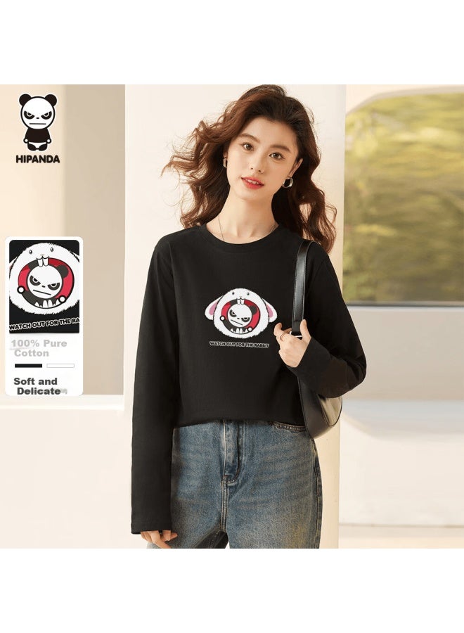 Hipanda o Panda Long Sleeve T-shirt Women Autumn Cotton Fashion Printed Soft Slim Fit Black 2XL - Image 1