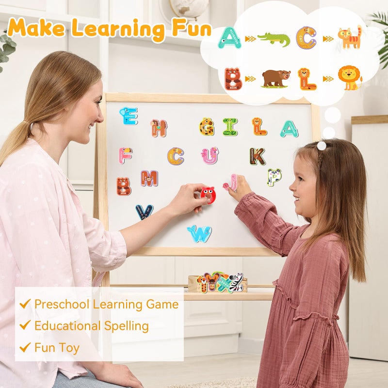 MOWPOG Magnetic Letters, 26 Animal Alphabet Magnets, Fun Preschool Learning Toy, Large Fridge Magnets for Spelling Games, Ideal Educational Gift for Toddlers (Uppercase Letter) - Image 5