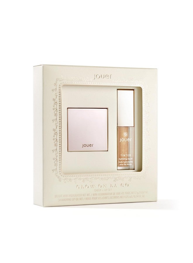 جوير مجموعة الخدود والشفاه Glow On La Go - هايلايتر ثلجي فاخر + زيت شفاه ملون لامع من الألماس - بودرة هايلايتر للوجه - بودرة مضيئة وزيت شفاه لامع - Image 1