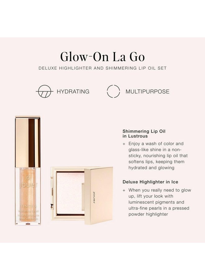 جوير مجموعة الخدود والشفاه Glow On La Go - هايلايتر ثلجي فاخر + زيت شفاه ملون لامع من الألماس - بودرة هايلايتر للوجه - بودرة مضيئة وزيت شفاه لامع - Image 2
