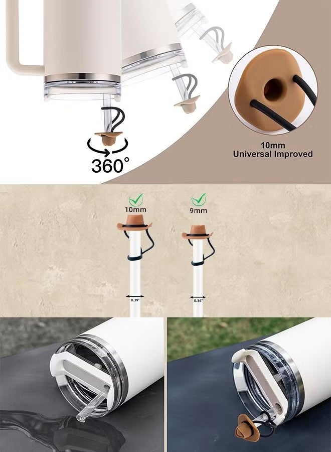 4Pcs Silicone Straw Cover Cap for Stanley Cup Compatible with 30 and 40 Oz Tumbler Handles 10mm 0.4in Dust Proof Reusable Straw Tips Lids Silicone Cowboy Hat Straw Covers Cap for Man & Woman Gift - Image 4
