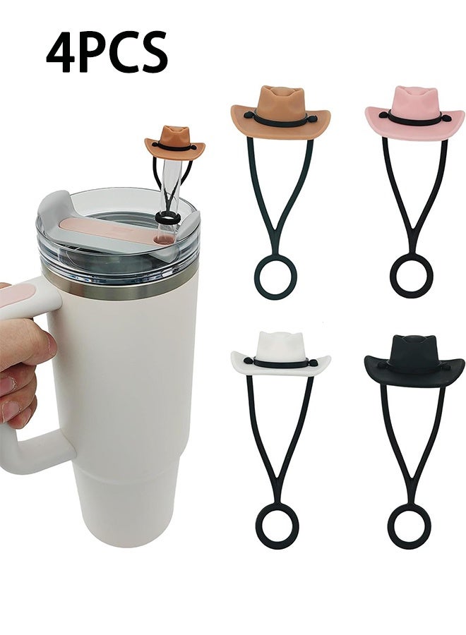 4Pcs Silicone Straw Cover Cap for Stanley Cup Compatible with 30 and 40 Oz Tumbler Handles 10mm 0.4in Dust Proof Reusable Straw Tips Lids Silicone Cowboy Hat Straw Covers Cap for Man & Woman Gift - Image 1
