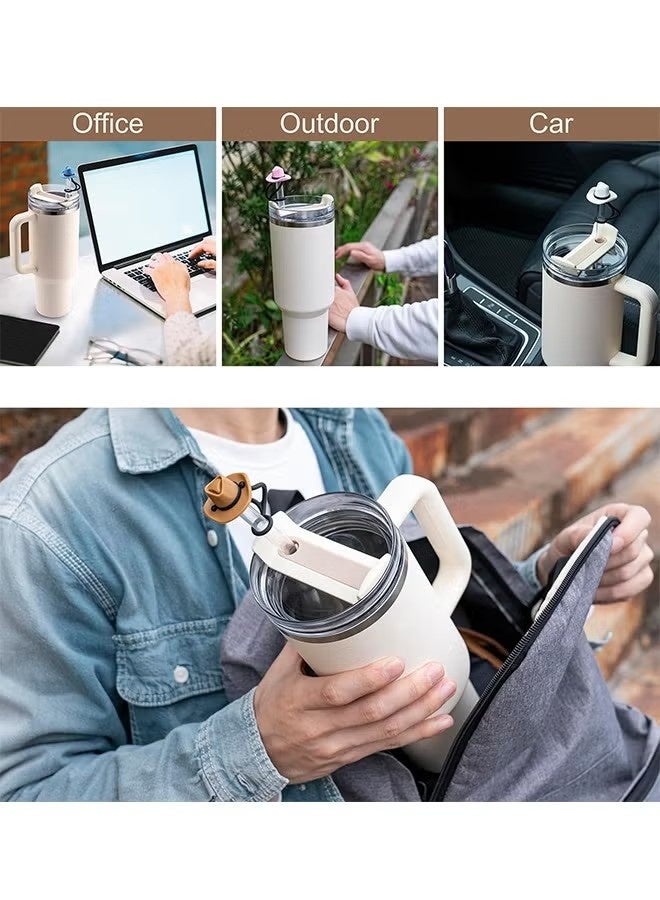 4Pcs Silicone Straw Cover Cap for Stanley Cup Compatible with 30 and 40 Oz Tumbler Handles 10mm 0.4in Dust Proof Reusable Straw Tips Lids Silicone Cowboy Hat Straw Covers Cap for Man & Woman Gift - Image 3